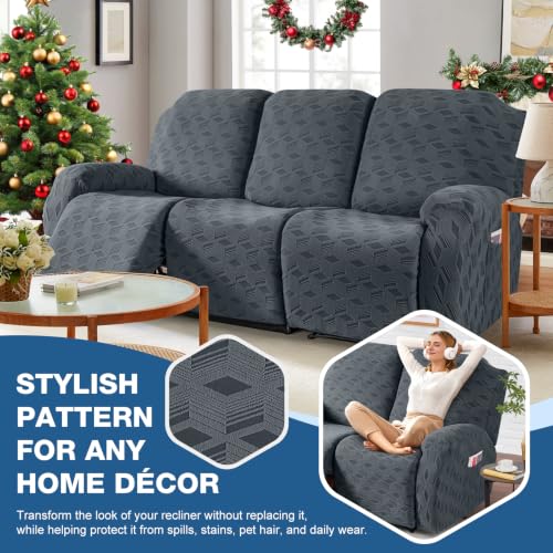 Stretch Recliner Sofa Cover for 3-Seater Couch - Dark Grey