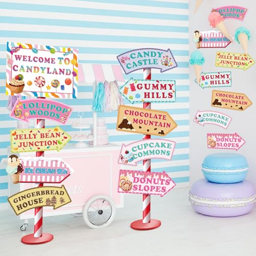 Welcome to Candyland Party Signs - 20 Pieces Candy Land Themed Decorations Kit for Kids Girls Birthday Halloween Christmas