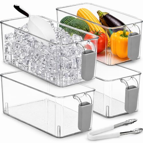 Pumtus 4-Pack Clear Ice Bins with Handles & Scoops - Refrigerator & Kitchen Storage