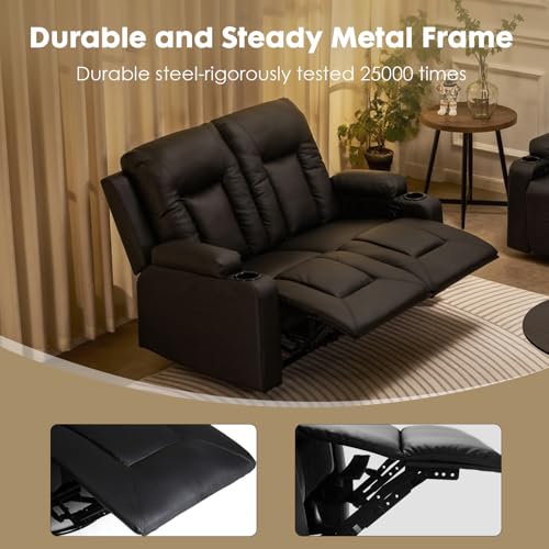 Manual Faux Leather Reclining Loveseat with Cup Holders and Pockets