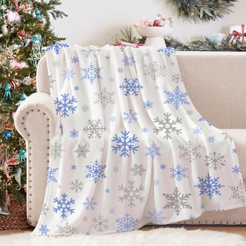 Blue Snowflake Christmas Throw Blanket 60x80in Ultra Soft Fleece Bed Decor