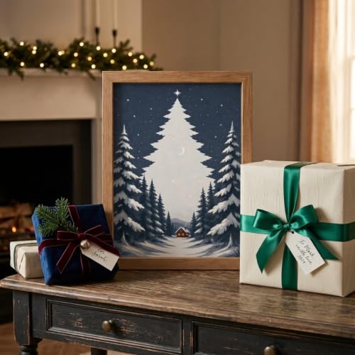 YPDQJW Blue Christmas Tree Wall Art 16x24 Framed Canvas