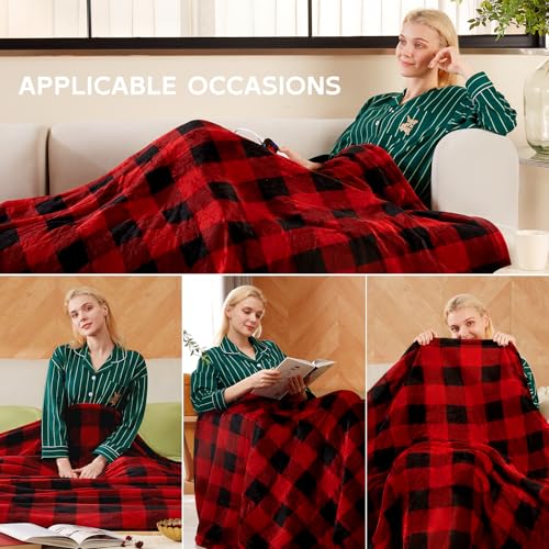 Electric Heated Sherpa Throw Blanket - Buffalo Plaid, 8 Heat Levels, Washable