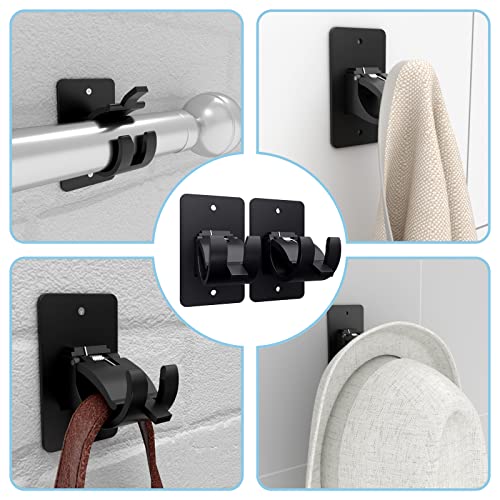Self-Adhesive Curtain Rod Brackets - No-Drill Wall Holders, 4 Pack (Black)