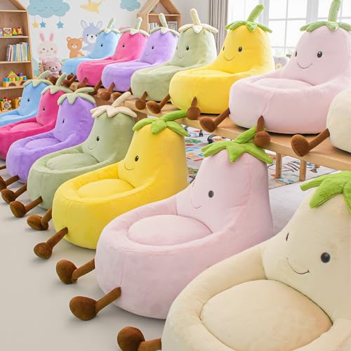 Kids Bean Bag Chair - Toddler & Teen Friendly Eggplant Shape with Faux Fur, 31 Inch