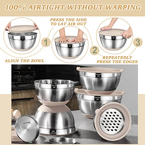 Stainless Steel Mixing Bowls with Airtight Lids & Grater Set, 26-Piece
