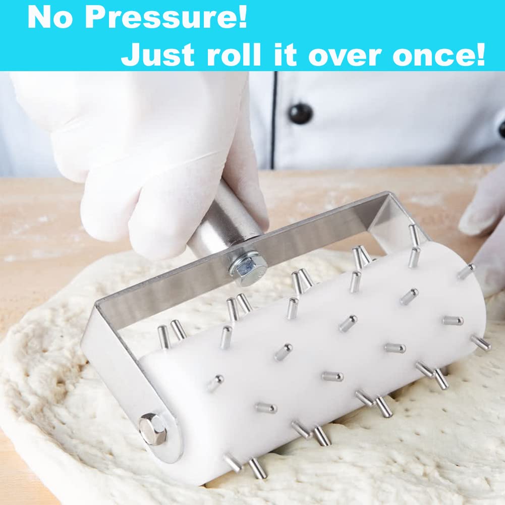 Professional Pizza Dough Docker Stainless Steel Pizza Roller with Spikes Pastry Dough Docker for Crackers, Homemade Bread, Pie, Cake, Cookies