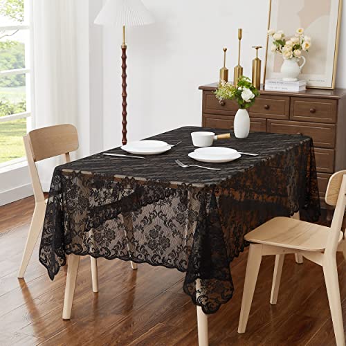 LinenZone 60 x 120 Black Rectangular Rustic Tablecloth - Mia TC 60x120
