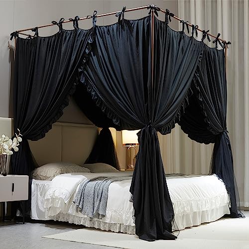 4 Corner Post Bed Canopy - Double Layer Mosquito Net & Princess Bed Curtain