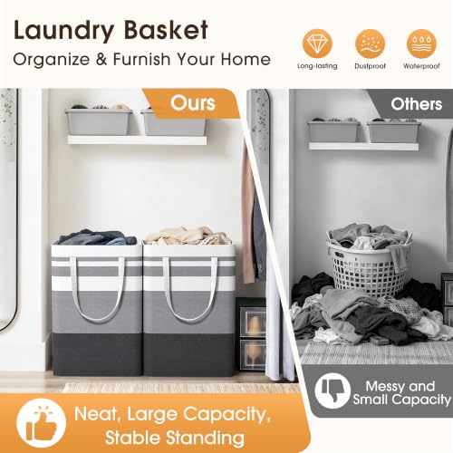 HomeHacks 2-Pack Large 75L Laundry Hamper - Collapsible Waterproof Grey