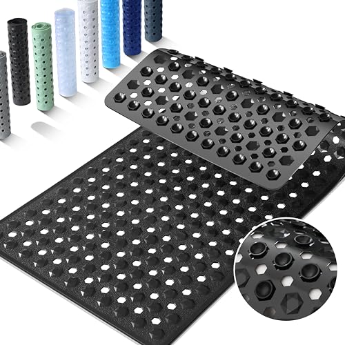 Non-Slip Bathtub Mat, 34.5" x 15.5" Shower Mat with Suction Cups, Black