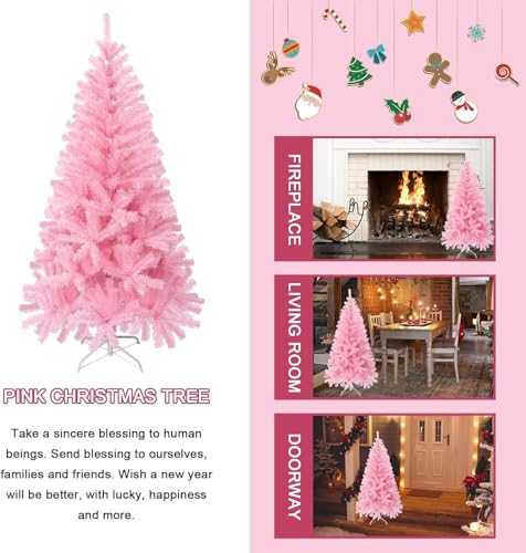Dream Loom Pink Christmas Tree with Lights - 4FT Artificial Holiday Tree with Tips, Metal Stand, Battery String Light - Pink2