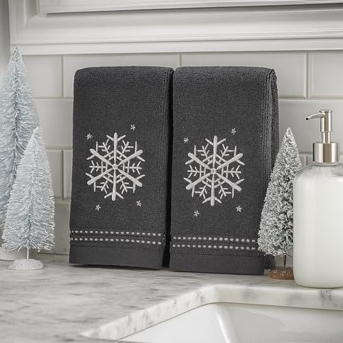 Embroidered Snowflake Fingertip Towels, 100% Cotton, 12 x 18, Set of 2