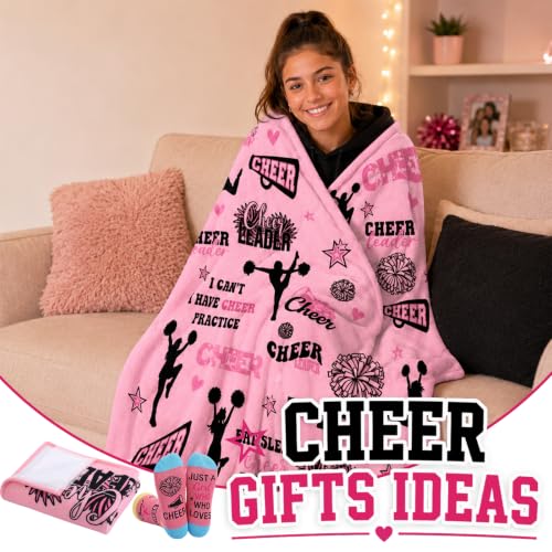 Cheerleader Gift Set: 60x50 Inch Throw Blanket & Fun Cheer Socks (2 Pcs) - Just Girls Who Likes Cheer