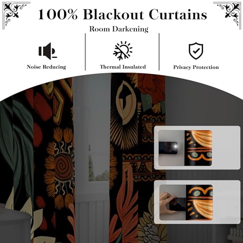 Blackout Curtains with Floral Design - 52x84 Inches, 2 Panels