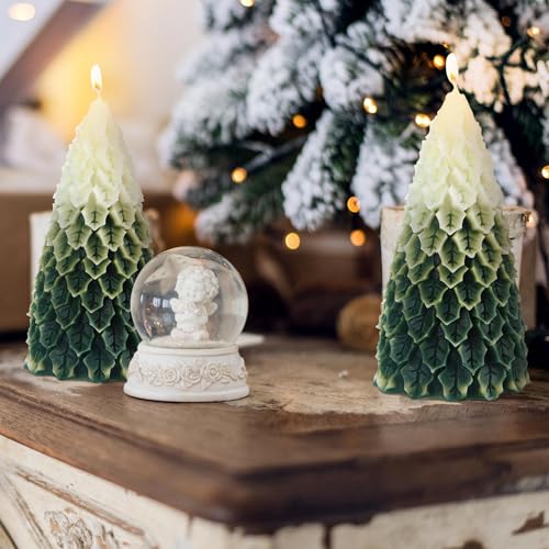 MTLEE 2 Pcs Christmas Tree Candles with Gradient Style - Decorative Holiday Table Decor
