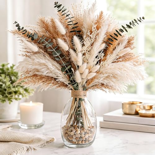 Dried Flower Bouquet with Pampas Grass & Eucalyptus - Boho Home Decor