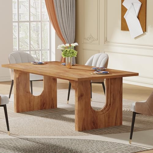 71-Inch Rectangular Dining Table, Rustic Brown Wood Kitchen Table for 8
