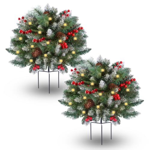 2-Pack Artificial Christmas Urn Filler – Pre-lit Mini Trees with 60 LEDs, Warm White (Variation: Warm White / 2)