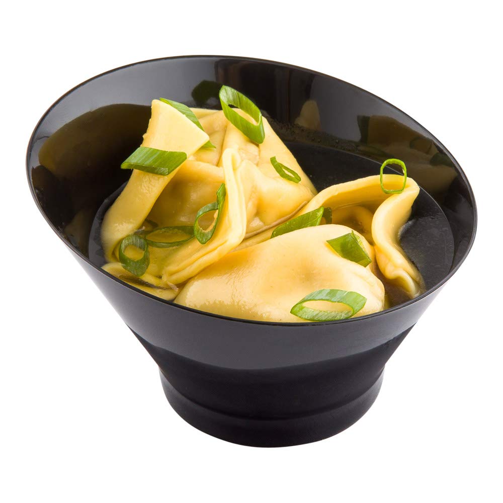 Restaurantware 7 Ounce Plastic Serving Bowls 100 Round Incline Bowls - Disposable Sturdy Black Plastic Round Bowls Unique Design For Soups Appetizers Or Desserts