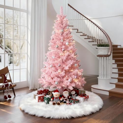 White Plush Christmas Tree Skirt - 36 Inch Soft Wool Fur Holiday Decor