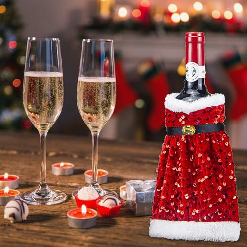 Christmas Santa Sweater Wine Bottle Cover Dress - Red Sequin Xmas Decorations