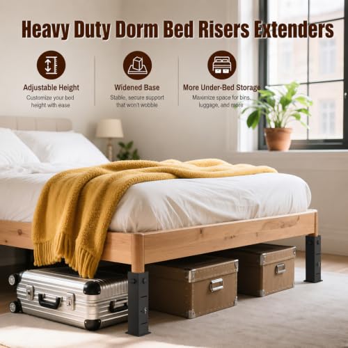 Heavy Duty Bed Risers for Under-Bed Storage, Adjustable Heights