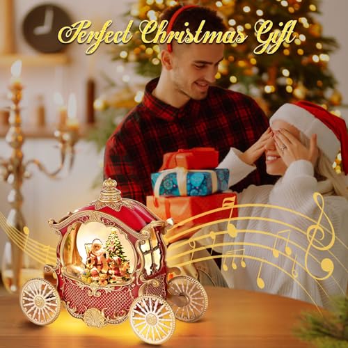 Vintage Lighted Musical Christmas Carriage Snow Globe with Santa Scene