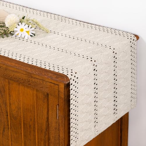 Socomi Beige Boho Farmhouse Table Runner 12" x 90" Fall Rustic Decor