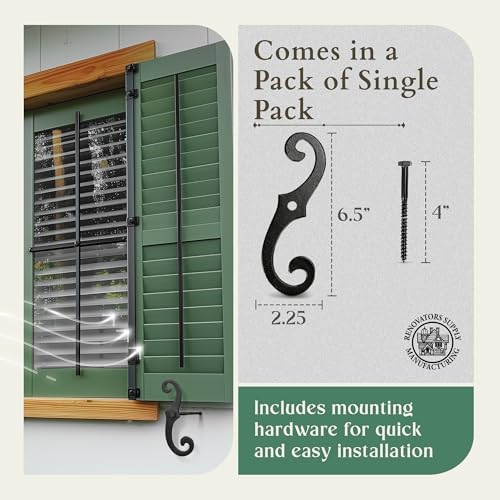 6.5-Inch Cast Iron S-Style Shutter Dogs - Rust-Resistant Tiebacks (Pair)
