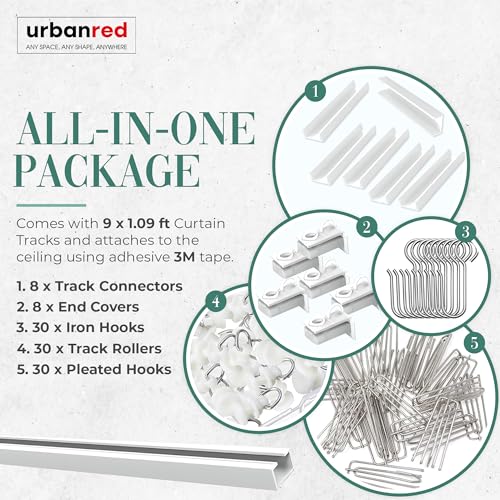 9.8FT Self-Adhesive Curtain Track System with 30 Pinch Pleat Hooks