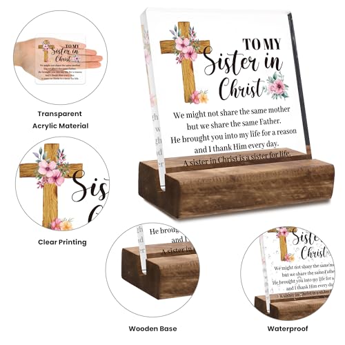 Obookey Christian Sister Gift for Women - Sister in Christ Inspirational Desk Acrylic Plaque