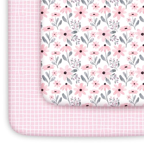 Yoofoss Pack and Play Fitted Sheets 2-Pack - 38x26 Mini Crib Sheets (Pink)