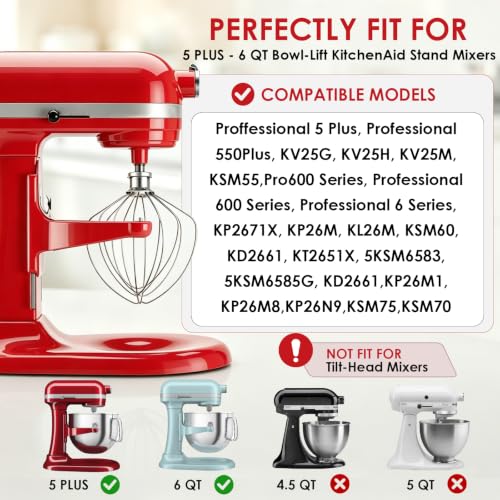KitchenAid 6 Qt Whisk Attachment - Stainless Steel Mixer Beater for Baking