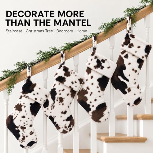 ELEGANTPARK 6 Pack Cow Print Christmas Stockings - 20 Inch Faux Fur Farmhouse Holiday Decor