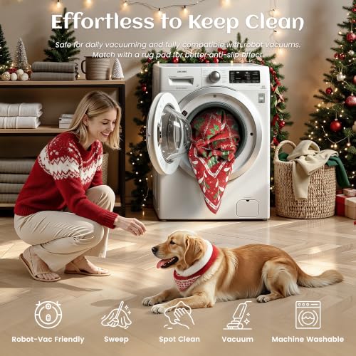 Yarooge 2' x 3' Christmas Red Area Rug - Non-Slip Holiday Foyer and Hallway Decor