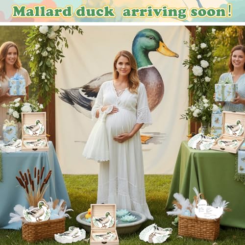 Mallard Duck Baby Shower Prediction & Advice Cards with Wooden Keepsake Box