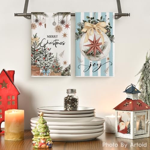 Artoid Mode Blue Christmas Kitchen Towels Set of 4 18x26 Inch, Absorbent & Soft