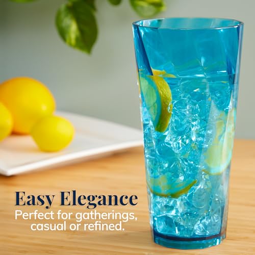 26oz Reusable Plastic Drinking Glasses, Jewel Tone Tumblers - Set of 8