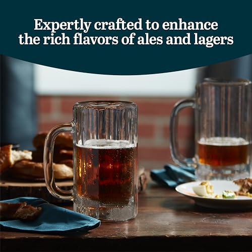 16 Oz Glass Beer Mugs with Handles - Set of 4 Freezer-Safe Beer Glasses