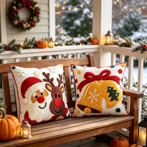 2-Pack 18x18 Inch Christmas Throw Pillow Covers – Embroidered Holiday Decor