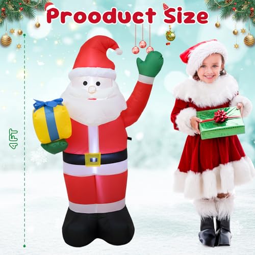 DROFELY 4 FT Christmas Inflatable Santa with Gift Box - Outdoor Yard Decor