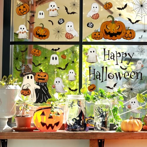 Halloween Window Clings - 6 Vintage Ghost & Pumpkin Decals