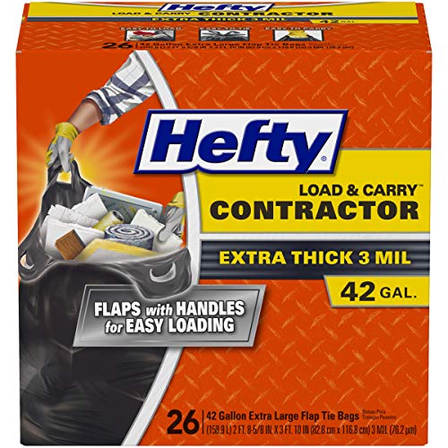 42 Gallon Heavy Duty Contractor Trash Bags with Flap Handles - 3.0 Mil, 26 Pack
