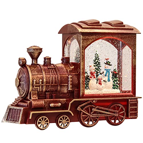 Red Christmas Train Snow Globe Lantern with Music and 6-Hour Timer