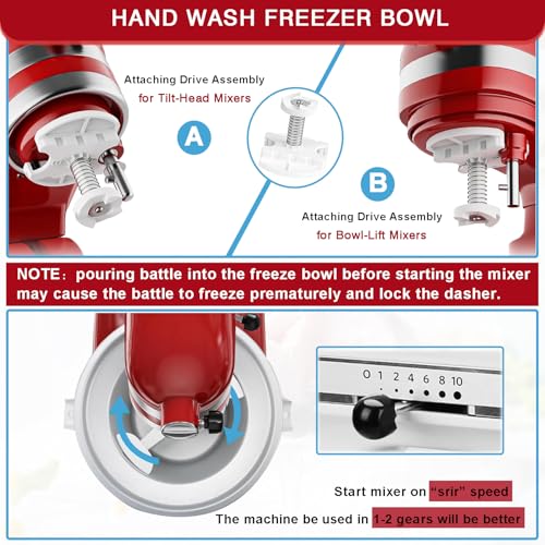 2-Quart Ice Cream Maker Attachment for Stand Mixers, 4.5QT to 6QT Models