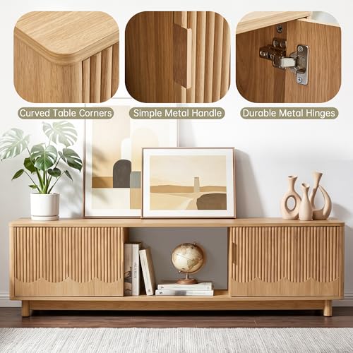 2-Piece Mid Century Modern Living Room Set: Fluted TV Stand & Lift-Top Table