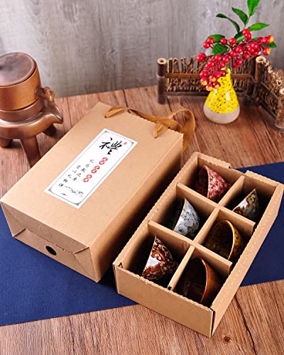 WHJY Ceramic Sake Cups Set of 6, Traditional Japanese & Chinese Kung Fu Tea Cups, 60ml