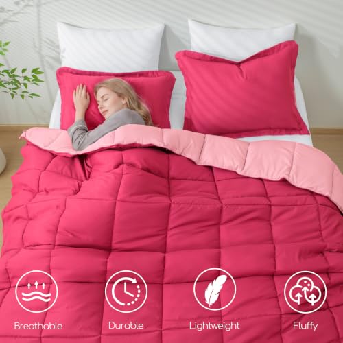 Full Size Hot Pink Bedding Comforter Set | Reversible & Soft
