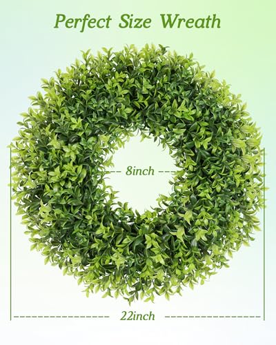 22-Inch Artificial Boxwood Wreath with Sash - UV Resistant Outdoor Decor